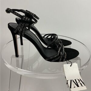 ZARA STRAPY RHINESTONE SANDALS HEELS